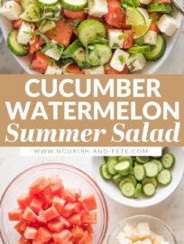 Throw together this easy watermelon salad with cucumber, feta, and mint for a dream summer salad that's sweet, salty, creamy, and crunchy!