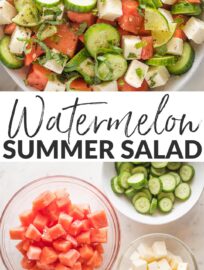 Throw together this easy watermelon salad with cucumber, feta, and mint for a dream summer salad that's sweet, salty, creamy, and crunchy!