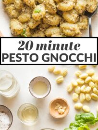 This Creamy Pesto Gnocchi is a comforting, family-friendly vegetarian meal that takes just 20 minutes from start to finish. Cook the gnocchi straight in the sauce for a true one pan wonder you'll enjoy time and again.