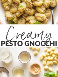 This Creamy Pesto Gnocchi is a comforting, family-friendly vegetarian meal that takes just 20 minutes from start to finish. Cook the gnocchi straight in the sauce for a true one pan wonder you'll enjoy time and again.