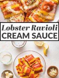 Simply the best Cream Sauce for Lobster Ravioli! It has a silky texture and hints of garlic, thyme, white wine, and shallot, yet takes just 20 minutes. Pair store-bought ravioli with this elegant homemade sauce and enjoy a meal worthy of date night -- or the dinner guests you really want to impress.