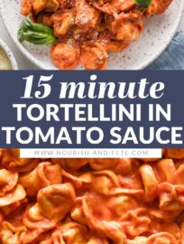 This easy Tortellini with Creamy Tomato Sauce delivers a delicious, real food dinner in just 15 minutes. The tortellini cook right in the sauce for a true one pan wonder with rich flavor.