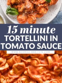 This easy Tortellini with Creamy Tomato Sauce delivers a delicious, real food dinner in just 15 minutes. The tortellini cook right in the sauce for a true one pan wonder with rich flavor.