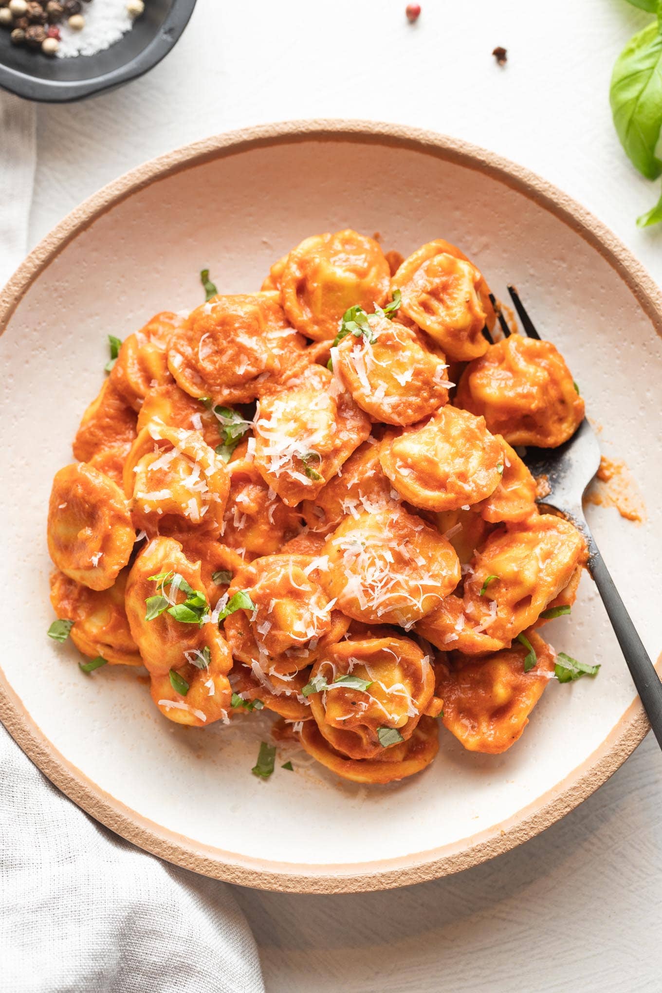 Tortellini with Creamy Tomato Sauce (One Pan, 15 Minutes) - Nourish and Fete