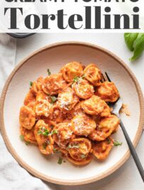 This easy recipe for tortellini with creamy tomato sauce will help you make a delicious, real food dinner in just 15 minutes! The tortellini cook right in the sauce for a true one pan wonder with rich flavor.