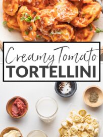 This easy recipe for tortellini with creamy tomato sauce will help you make a delicious, real food dinner in just 15 minutes! The tortellini cook right in the sauce for a true one pan wonder with rich flavor.