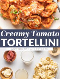This easy recipe for tortellini with creamy tomato sauce will help you make a delicious, real food dinner in just 15 minutes! The tortellini cook right in the sauce for a true one pan wonder with rich flavor.