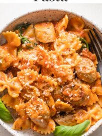 This flavorful Italian-style chicken sausage pasta is a great all-in-one, 25 minute meal. A creamy marinara-based sauce, tender spinach leaves, and plenty of Parmesan round out the dish.