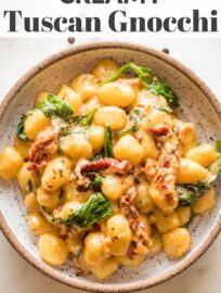 Try this recipe for a Tuscan-inspired gnocchi in cream sauce when you need an easy but full-flavored meal. It's got pillowy gnocchi, tender spinach, tangy sun-dried tomatoes, butter, and garlic. And you'll love that it's all made in one pan in about 15 minutes!