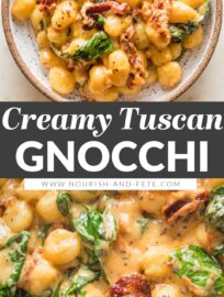 Try this recipe for a Tuscan-inspired gnocchi in cream sauce when you need an easy but full-flavored meal. It's got pillowy gnocchi, tender spinach, tangy sun-dried tomatoes, butter, and garlic. And you'll love that it's all made in one pan in about 15 minutes!