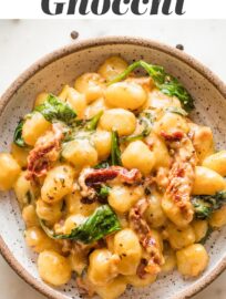 Try this recipe for a Tuscan-inspired gnocchi in cream sauce when you need an easy but full-flavored meal. It's got pillowy gnocchi, tender spinach, tangy sun-dried tomatoes, butter, and garlic. And you'll love that it's all made in one pan in about 15 minutes!