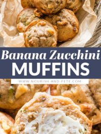 These delicious Banana Zucchini Muffins pack a little veggie and fruit into a tender, lightly sweet and spiced package that everyone will devour. Easy to make with a one-bowl batter and quick baking time. Freezer-friendly for make-ahead breakfasts. We love adding walnuts, but they're optional. (Or add chocolate chips for a real treat!)