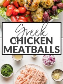 Tender, versatile Greek Chicken Meatballs are easy to make and packed with delicious Mediterranean flavors. Serve in bowls, salads, or pita with your favorite veggies and drizzles of tzatziki or homemade Greek dressing. I love to bake them for the hands-off convenience, but they're easy to pan fry, as well.