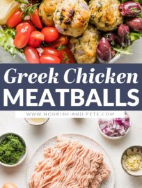 Tender, versatile Greek Chicken Meatballs are easy to make and packed with delicious Mediterranean flavors. Serve in bowls, salads, or pita with your favorite veggies and drizzles of tzatziki or homemade Greek dressing. I love to bake them for the hands-off convenience, but they're easy to pan fry, as well.