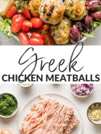 Tender, versatile Greek Chicken Meatballs are easy to make and packed with delicious Mediterranean flavors. Serve in bowls, salads, or pita with your favorite veggies and drizzles of tzatziki or homemade Greek dressing. I love to bake them for the hands-off convenience, but they're easy to pan fry, as well.