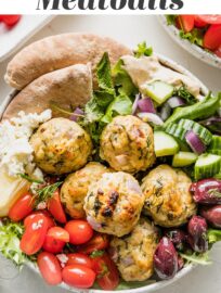 Tender, versatile Greek Chicken Meatballs are easy to make and packed with delicious Mediterranean flavors. Serve in bowls, salads, or pita with your favorite veggies and drizzles of tzatziki or homemade Greek dressing. I love to bake them for the hands-off convenience, but they're easy to pan fry, as well.