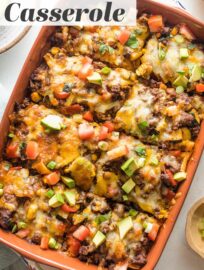 A Ground Beef Enchilada Casserole saves the day when you're craving homemade Tex-Mex with minimal hassle. This has the traditional flavor of ground beef simmered in red enchilada sauce with tortillas and cheese, plus veggies in the mix for a one-and-done meal.