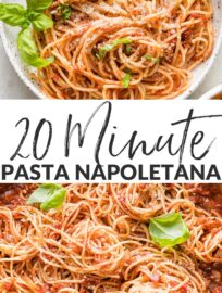 Pasta Napoletana is an ultra-fast, easy, and economical dinner option -- that's also delicious! With a simple yet flavorful sauce, tender pasta, and plenty of Parmesan cheese, everyone can enjoy this lovely Italian-inspired meal.
