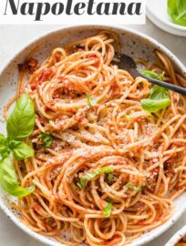 Pasta Napoletana is an ultra-fast, easy, and economical dinner option -- that's also delicious! With a simple yet flavorful sauce, tender pasta, and plenty of Parmesan cheese, everyone can enjoy this lovely Italian-inspired meal.