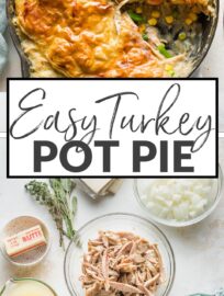 Make this no-fuss Turkey Pot Pie with flaky puff pastry to transform leftover turkey into a delicious dinner that feels new. Or, make it with shredded roasted or rotisserie chicken for easy anytime comfort food.