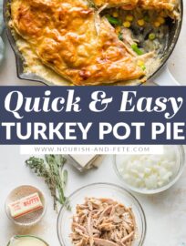 Make this no-fuss Turkey Pot Pie with flaky puff pastry to transform leftover turkey into a delicious dinner that feels new. Or, make it with shredded roasted or rotisserie chicken for easy anytime comfort food.