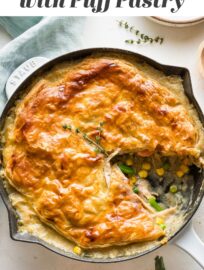 Make this no-fuss Turkey Pot Pie with flaky puff pastry to transform leftover turkey into a delicious dinner that feels new. Or, make it with shredded roasted or rotisserie chicken for easy anytime comfort food.