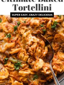 Crowd-pleasing baked tortellini is a delicious cheesy casserole with extra oomph thanks to an easy yet flavorful tomato and meat sauce. With fewer than 10 ingredients and about 10 minutes of prep, this is a terrific way to deliver a hot meal on busy nights. It's easy to make ahead, too.