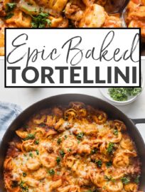 Crowd-pleasing baked tortellini is a delicious cheesy casserole with extra oomph thanks to an easy yet flavorful tomato and meat sauce. With fewer than 10 ingredients and about 10 minutes of prep, this is a terrific way to deliver a hot meal on busy nights. It's easy to make ahead, too.