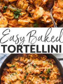 Crowd-pleasing baked tortellini is a delicious cheesy casserole with extra oomph thanks to an easy yet flavorful tomato and meat sauce. With fewer than 10 ingredients and about 10 minutes of prep, this is a terrific way to deliver a hot meal on busy nights. It's easy to make ahead, too.