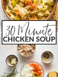 This cozy, classic Chicken Noodle Soup with Egg Noodles tastes like a long-simmering labor of love but is ready in about 30 minutes. Perfect for a sick day or chilly evening when need something comforting and delicious yet quick.