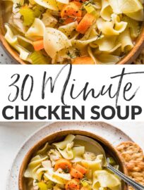 This cozy, classic Chicken Noodle Soup with Egg Noodles tastes like a long-simmering labor of love but is ready in about 30 minutes. Perfect for a sick day or chilly evening when need something comforting and delicious yet quick.