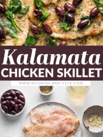 Easy yet elegant, this Chicken with Kalamata Olives recipe is done in about 20 minutes and takes just one pan. You'll love the tender chicken breasts, briny olives, and luxurious pan sauce that brings it all together. Kids tend to like just the chicken and sauce, so it’s family-friendly, too.