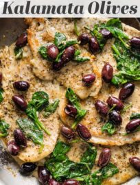 Easy yet elegant, this Chicken with Kalamata Olives recipe is done in about 20 minutes and takes just one pan. You'll love the tender chicken breasts, briny olives, and luxurious pan sauce that brings it all together. Kids tend to like just the chicken and sauce, so it’s family-friendly, too.