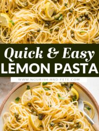 This easy Lemon Caper Pasta recipe uses just a handful of ingredients and takes about 20 minutes, yet tastes fresh and flavorful. It's a lovely simple meal by itself, or an elegant side dish to chicken, fish, or shrimp.