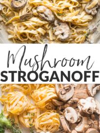 This vegetarian Mushroom Stroganoff is creamy, savory, and satisfying--and takes less than 30 minutes to get on the table. Greek yogurt enriches the silky, tangy sauce, while thyme perfectly complements the hearty mushrooms.