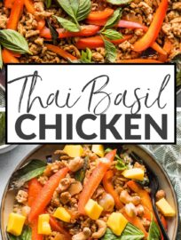 These Sweet Basil Chicken Bowls are inspired by Thai favorite Pad Krapow, but with quick-cooking ground chicken, a sweeter sauce, less chili heat, and fewer specialty ingredients. Kid-friendly and quick enough for a weeknight, these bowls are a recurring favorite here.