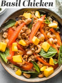 These Sweet Basil Chicken Bowls are inspired by Thai favorite Pad Krapow, but with quick-cooking ground chicken, a sweeter sauce, less chili heat, and fewer specialty ingredients. Kid-friendly and quick enough for a weeknight, these bowls are a recurring favorite here.