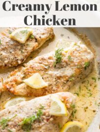 Creamy Lemon Chicken makes a delicious and easy meal ready in just 25 minutes! With tender pan-fried chicken breasts coated in a creamy garlic lemon sauce, this is a restaurant-worthy family dinner, all in one skillet.
