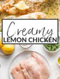 Creamy Lemon Chicken makes a delicious and easy meal ready in just 25 minutes! With tender pan-fried chicken breasts coated in a creamy garlic lemon sauce, this is a restaurant-worthy family dinner, all in one skillet.