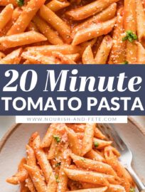 You'll love that this recipe for Creamy Tomato Pasta comes together fast with simple ingredients. Tender pasta gets coated in a silky tomato sauce that only tastes decadent, without requiring a ton of cream.