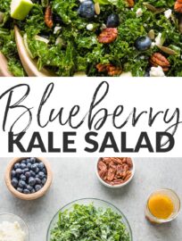 This Kale Blueberry Salad with crunchy pecans and creamy feta takes just minutes to throw together and makes us want to eat our weight in greens. With an easy homemade vinaigrette massaged in to soften the kale, this has all the flavor and texture you need for an any day, everyday salad.