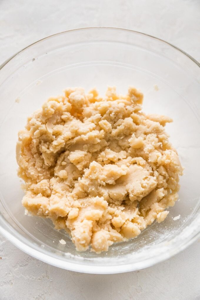 Close-up of the dough for a shortbread crust.