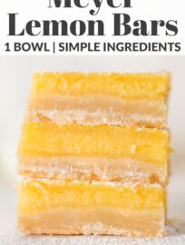 Meyer lemon bars are a burst of pure sunshine! Bright, sweet, and tangy custard sits atop a thick, buttery shortbread crust that melts in your mouth. And best of all, they're made in one bowl with just seven ingredients.