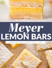 Meyer lemon bars are a burst of pure sunshine! Bright, sweet, and tangy custard sits atop a thick, buttery shortbread crust that melts in your mouth. And best of all, they're made in one bowl with just seven ingredients.