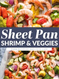 This easy recipe for Sheet Pan Shrimp and Veggies is flavorful and super quick. With tender garlic shrimp and a rainbow of oven-roasted veggies tossed in Italian herbs, this is a breezy dinner or meal prep you'll love to cook and to eat.