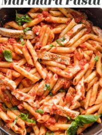 This Chicken Marinara Pasta recipe is fast, delicious, and family-friendly, with a simple from-scratch sauce, tender pan-fried chicken breasts, and plenty of basil and Italian seasonings. You'll love this fresh take on comfort food!