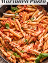 This Chicken Marinara Pasta recipe is fast, delicious, and family-friendly, with a simple from-scratch sauce, tender pan-fried chicken breasts, and plenty of basil and Italian seasonings. You'll love this fresh take on comfort food!