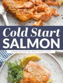 The not-so-secret secret to perfect salmon each and every time? Start it in a cold oven! Turn on the heat, and 25 minutes later you'll have, without fail, the most tender, moist, flavorful salmon you can imagine.