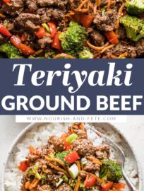 Packed with tender vegetables and a flavorful sesame and ginger-infused sauce, this 25-minute teriyaki ground beef is a terrific dinner recipe you can pull off with minimal energy. Serve over rice, with noodles, or in lettuce cups.