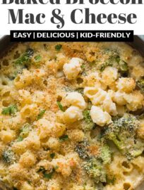 This baked Broccoli Mac and Cheese is easy to make yet crazy delicious. A silky cheese sauce wraps up tender pasta and broccoli florets, with a crisp breadcrumb topping. We love this comforting yet healthy-ish one pot meal!